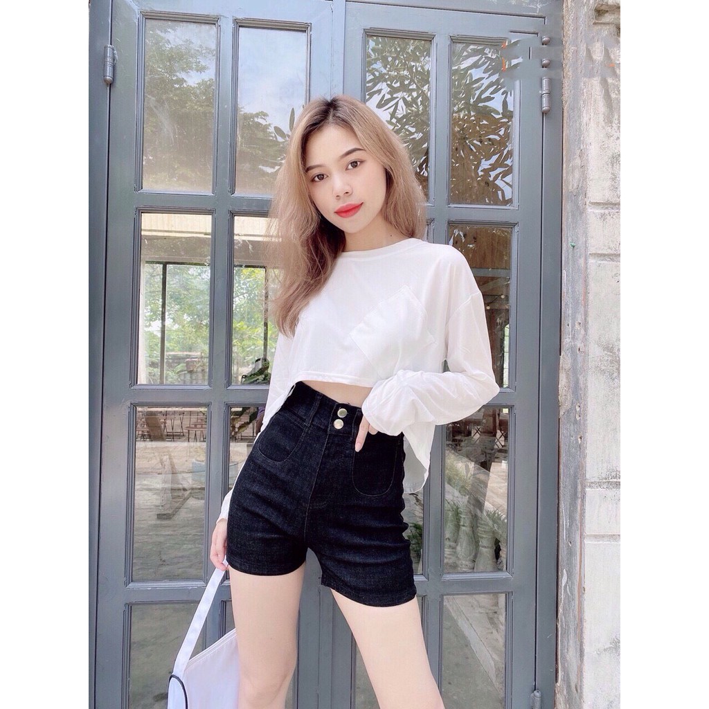Quần short jean nữ Big Size lưng cao trên rốn, co dãn mạnh, lưng 2 nút phom rộng rãi dành cho người béo 60kg~90kg 3516