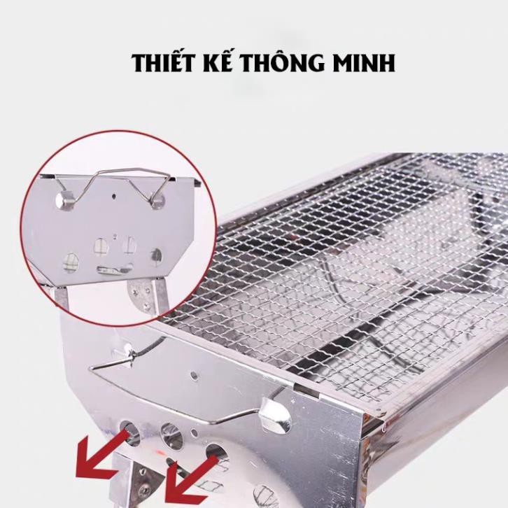 Bếp nướng than hoa BBQ ngoài trời, dã ngoại, chất liệu inox cao cấp, gấp gọn tiện lợi