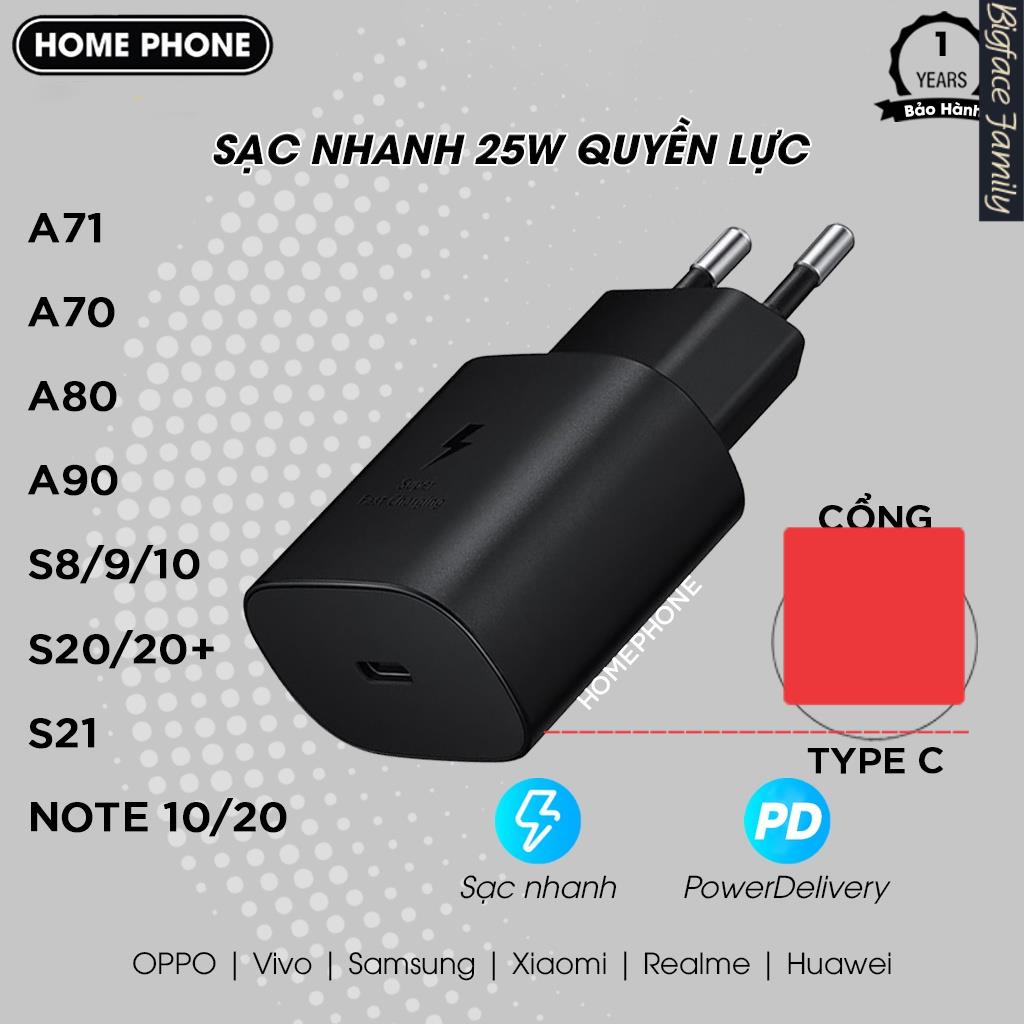 Củ nhanh Samsung 25w PD Type c , Cục sạc tương thích dòng máy A70/A80/A90/NOTE10/S20/S21 CS-SS25W-05
