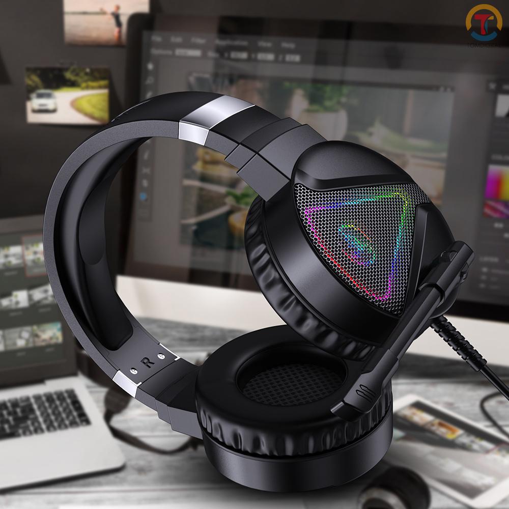 HXSJ F16 Wired Head-mounted Gaming Headset with 50mm Driver Unit Omnidirectional Microphone RGB Light Effect USB+3.5mm Ports