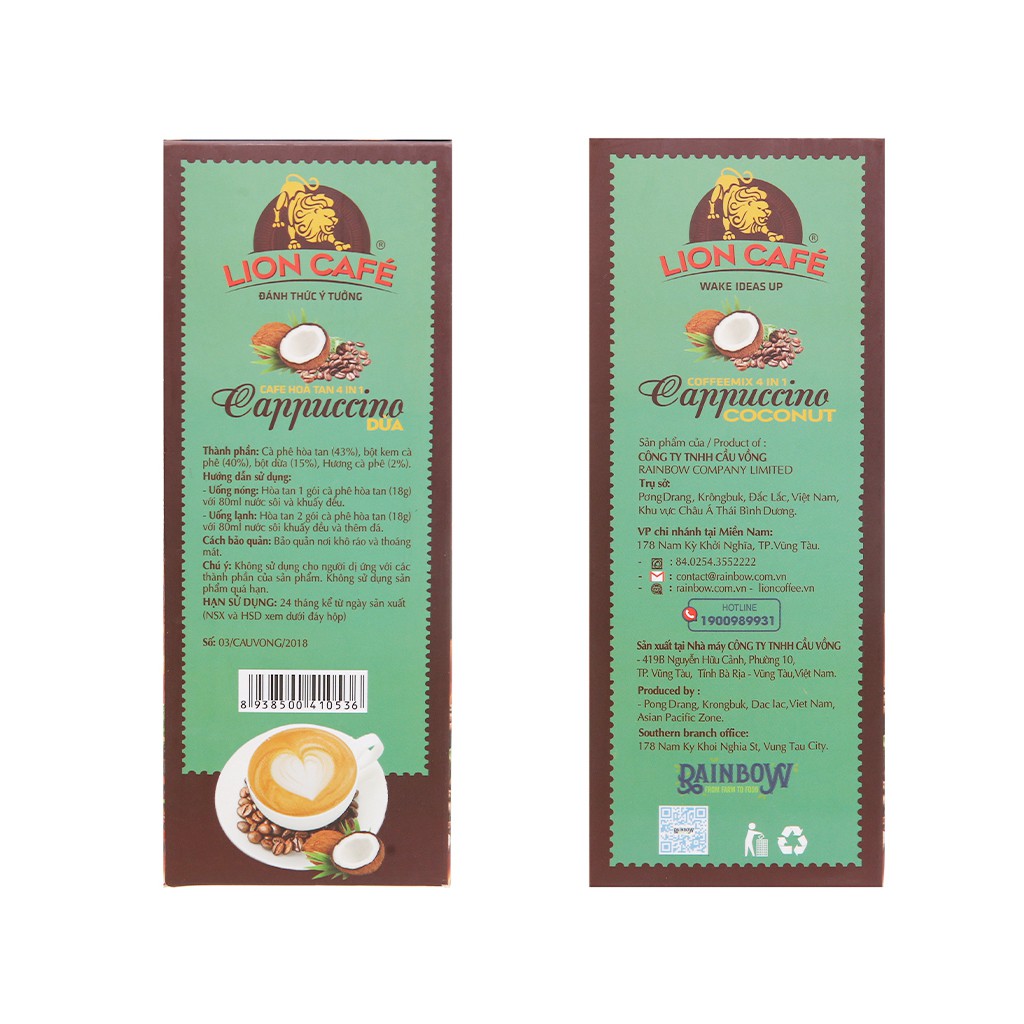 Cà phê hòa tan Cappuccino dừa Lion 4 in 1 360g