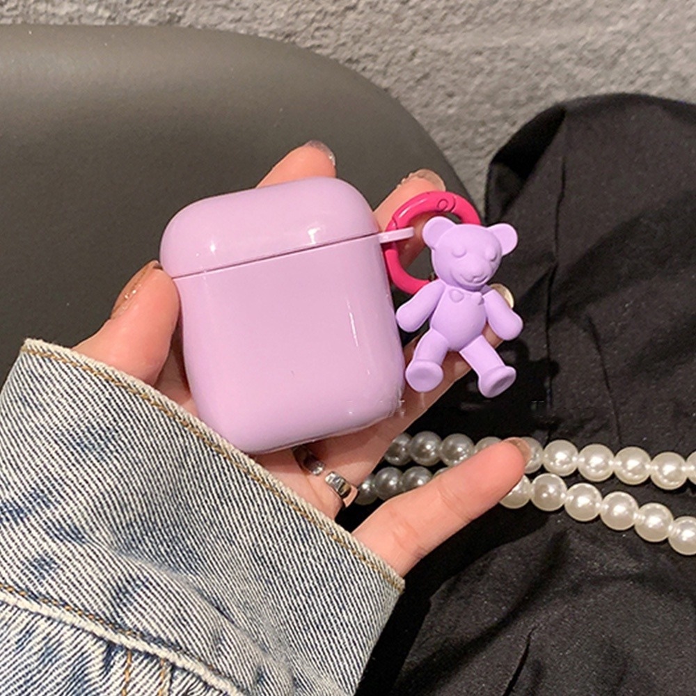 Vỏ Bảo Vệ Hộp Sạc Tai nghe không dây Airpods 1 / 2 / 3 / pro / Pro2 Hình Gấu 3d Màu Tím / Vàng Kèm Móc Treo