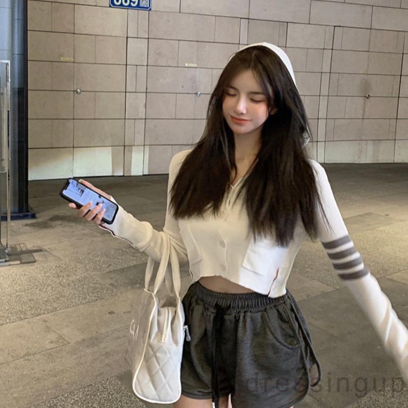 Áo khoác cardigan cổ chữ V tay dài họa tiết kẻ sọc có túi thời trang cho nữ