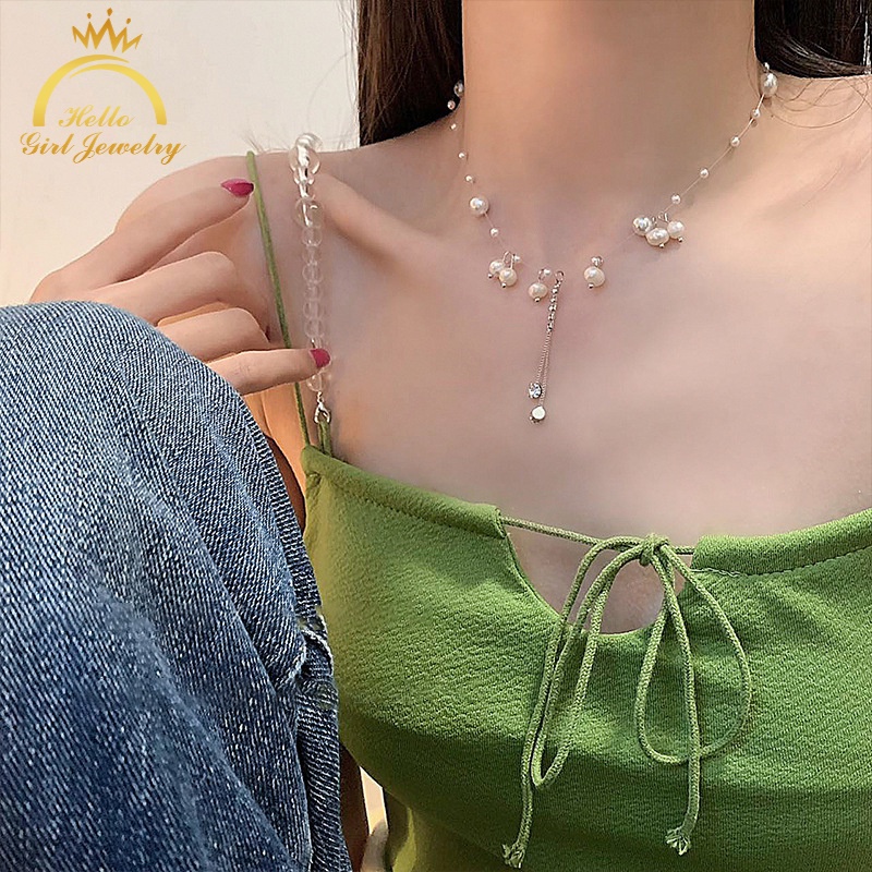 Vòng cổ Sợi Xích Phối Ngọc Trai Hình Hello Kitty Thời Trang Cho Nữ