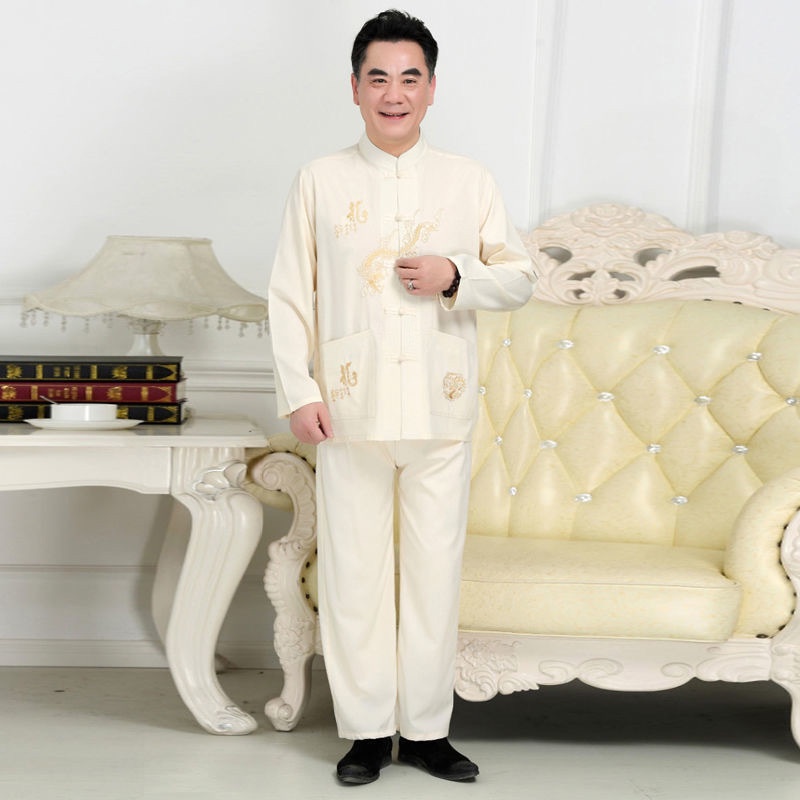Bộ đồ nam trung niên cho bố, người già, lớn tuổi thêu rồng cao cấp