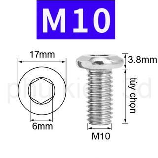 Bulong lục giác âm M10 đầu dẹp inox 304 chống rỉ sét không rỉ