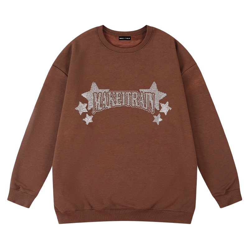 Áo Sweater Nỉ Make It Rain Heybig màu nâu họa tiết đính đá