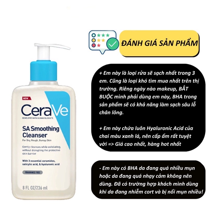 Sữa Rửa Mặt Dịu Nhẹ CERAVE Cho Da Khô - Da Dầu Mụn - Da Nhạy Cảm 236 ml