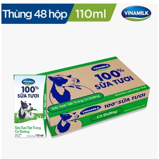 Thùng 48 hộp Sữa tươi tiệt trùng Vinamilk 100% Có đường 110ml