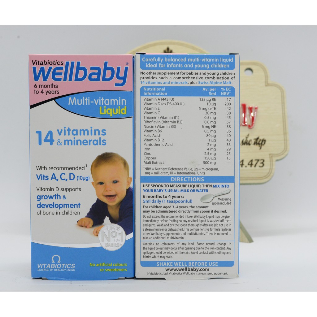 Wellbaby Multivitamin liquid [UK] - Vitamin Tổng Hợp Cho Bé 6 tháng - 4 tuổi