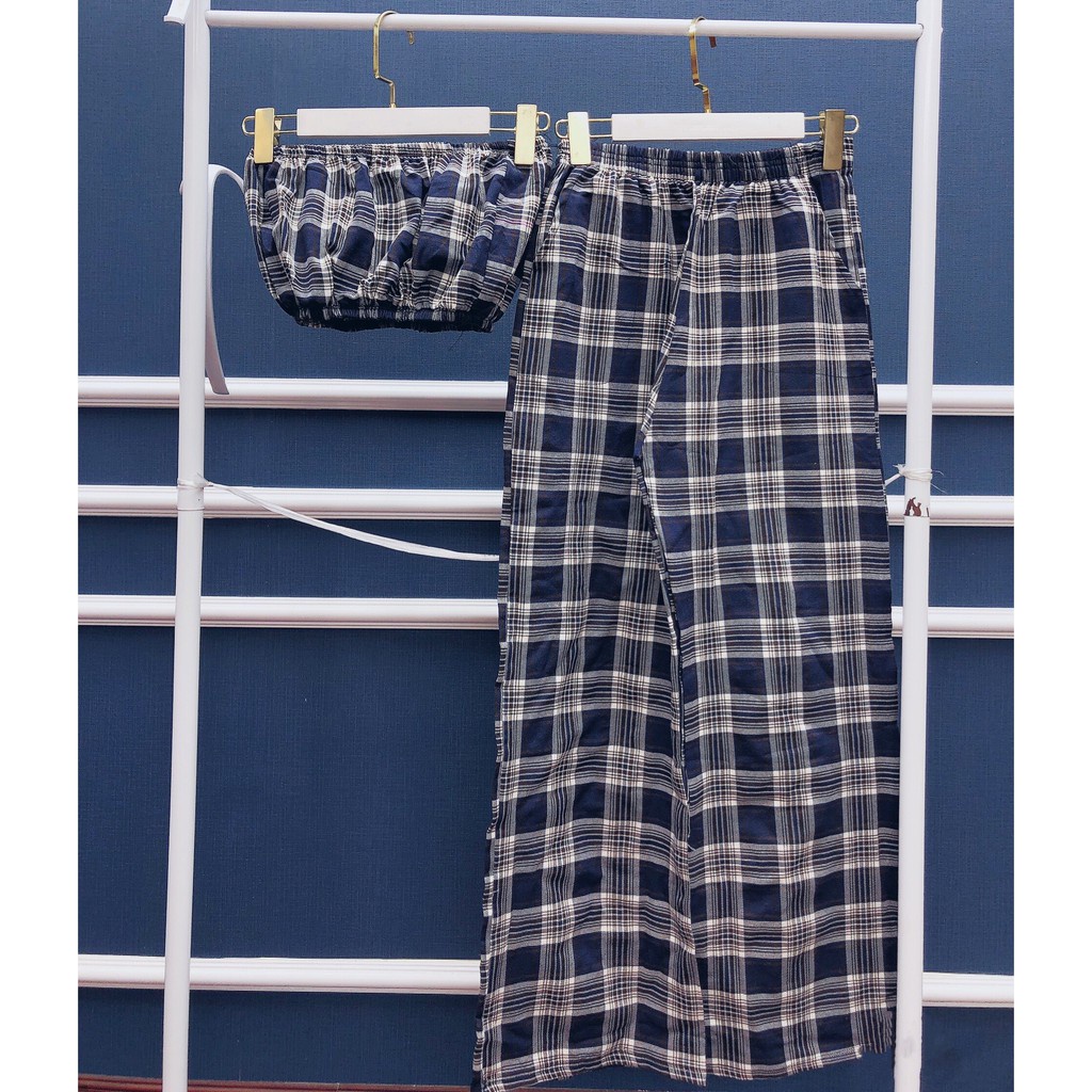 SET ÁO QUÂY CARO MIX QUẦN CULLOTES KẺ - SET 2 MÓN ÁO QUÂY KẺ + QUẦN CARO ỐNG RỘNG