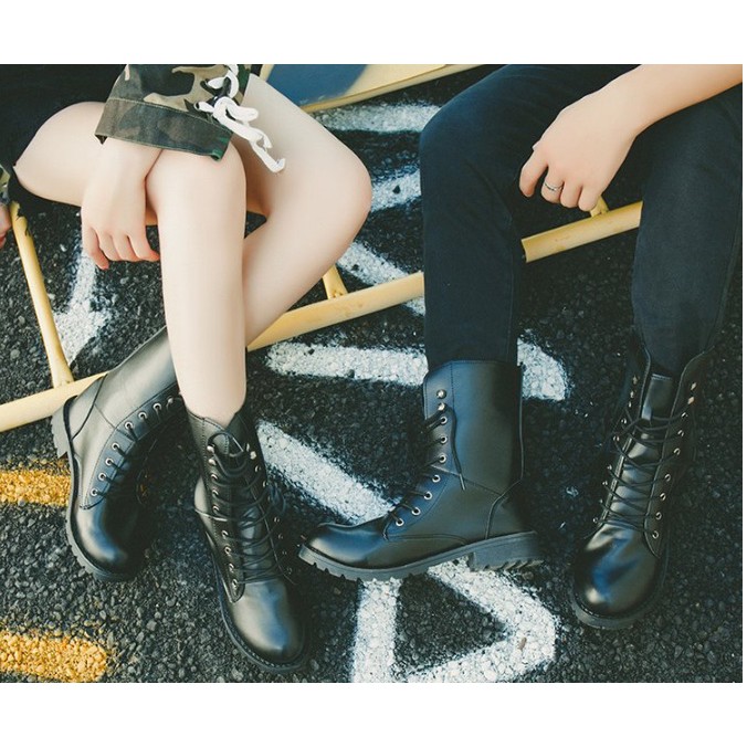 [SÀNH ĐIỆU] Giày boot unisex nam nữ combat da trơn S061 buộc dây, ống cao, cá tính, phong cách lính | BigBuy360 - bigbuy360.vn
