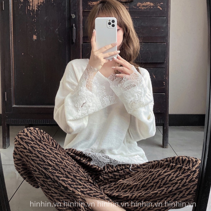 Set áo thun tơ tằm tay ghép ren+ quần thun lạnh hàn quốc siêu sang HS95