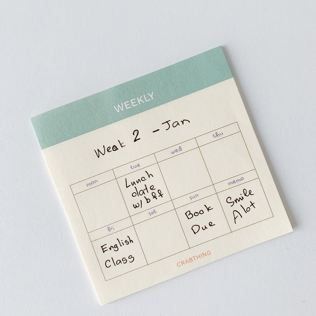 Giấy note ghi chú lịch tuần - Crabit Weekly Notepad - 30 tờ