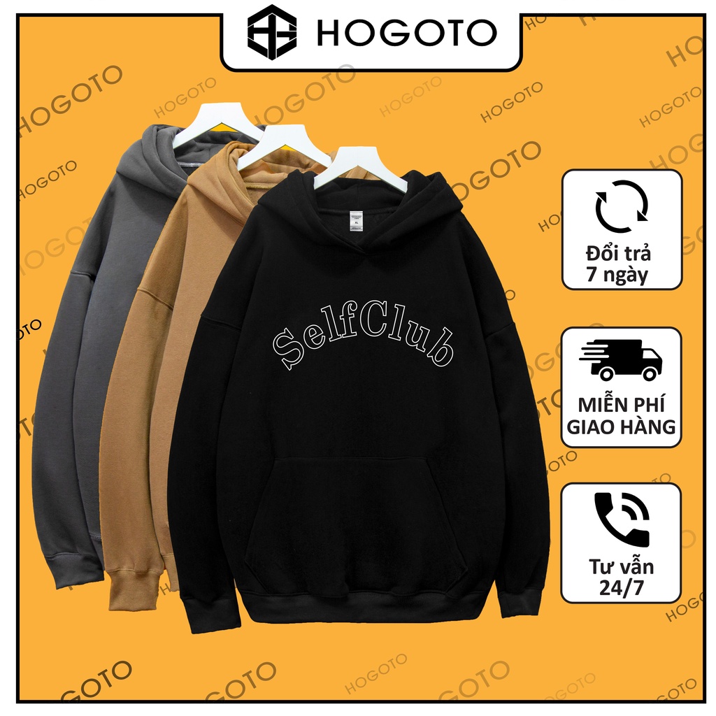 Áo nỉ hoodie SLEF CLUB Hogoto shop , áo nỉ bông cotton unisex nam nữ form rộng oversize chất liệu Cotton