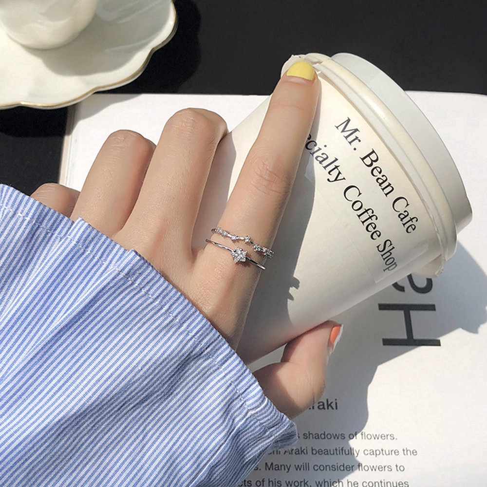 Nhẫn 2 tầng họa tiết ngôi sao xinh xắn thời trang dành cho đám cưới