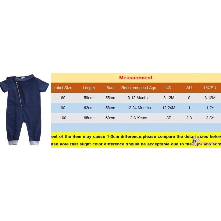 Jumpsuit Bodysuit Romper Liền Mảnh Vải Denim Có Dây Kéo Cho Các Bé Nhỏ Sơ Sinh