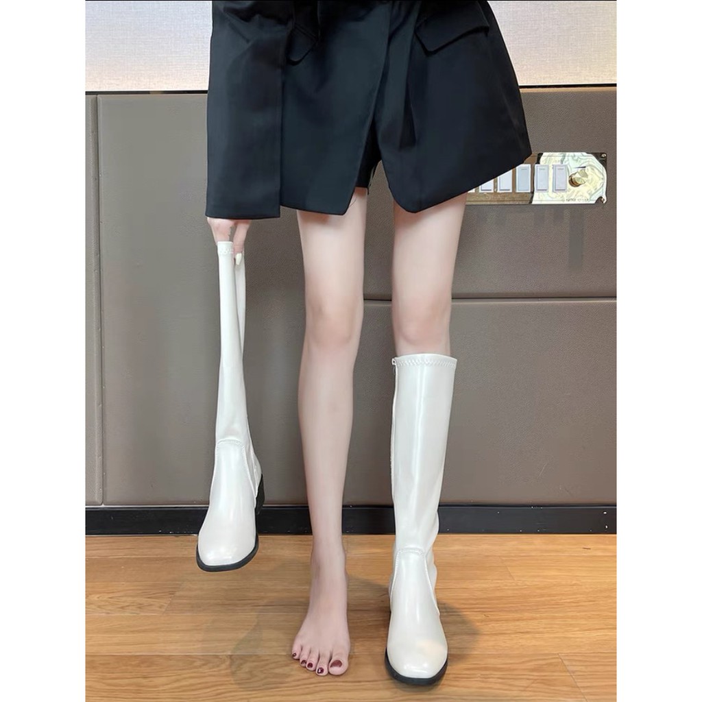 Boot đùi bốt đùi nữ da lì trơn gót vuông cao 4p chất liệu da cao cấp hàng Quảng châu | BigBuy360 - bigbuy360.vn