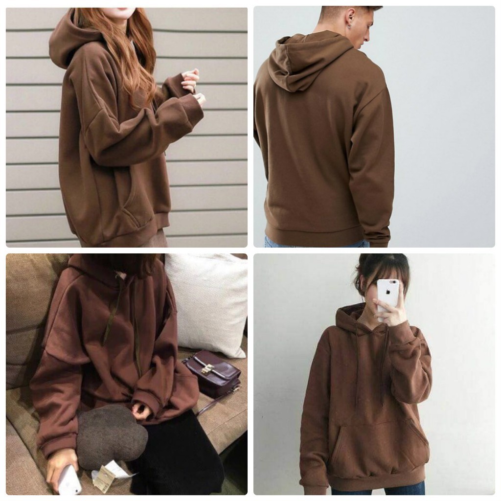 áo hoodie nâu trơn unisex - áo khoác nỉ bông hoodie basic brown - hoodie chui đầu thời trang nam nữ phong cách