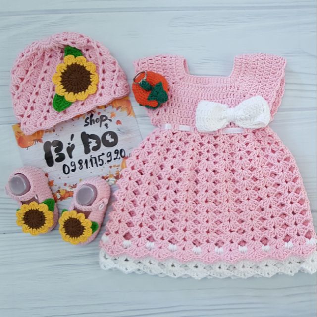 Set váy sò - Đồ len handmade cho bé !!