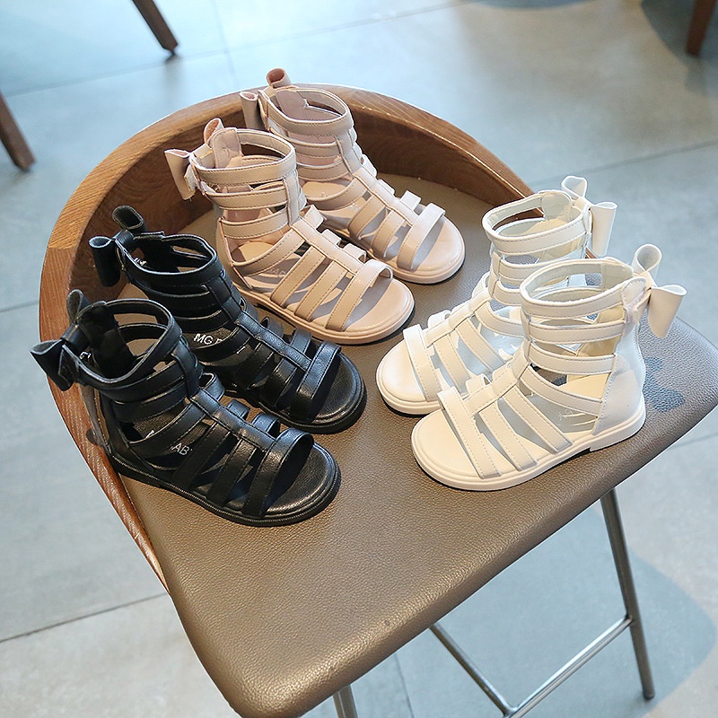 Giày sandal chiến binh cho bé gái - dép quai hậu cao cổ có khóa kéo đính nơ điệu đà, đế mềm nhẹ êm chân v656 (sz22-31)