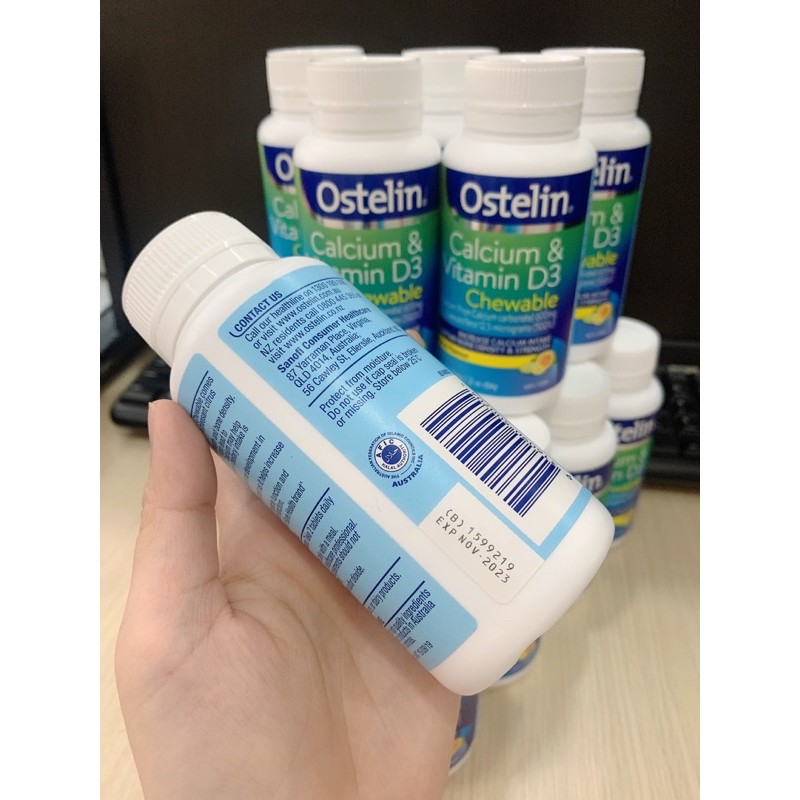 Viên nhai bổ sung Canxi vị cam chanh 60 viên [ÚC] Ostelin Calcium & Vitamin D3 Chewable | Thế Giới Skin Care