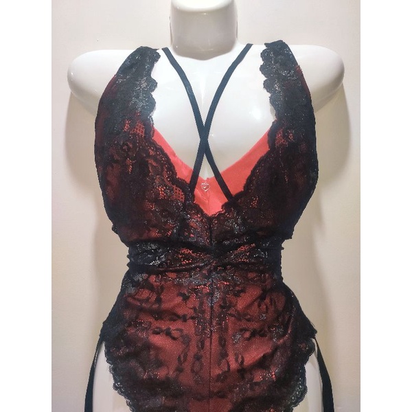 _L1_BODYSUIT ĐỎ REN ĐEN CAO CẤP KẸP TẤT