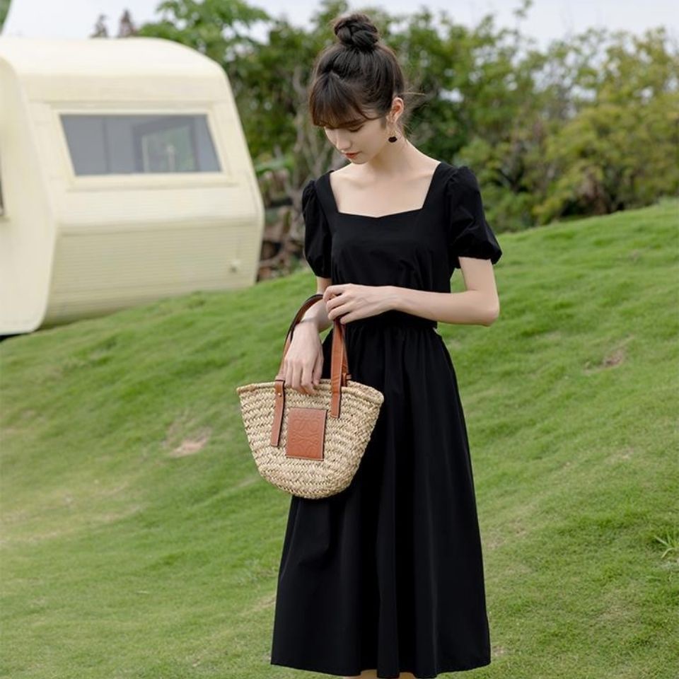 Đầm Cổ Vuông Tay Phồng Phối Nơ Phong Cách Hàn Quốc Thời Trang