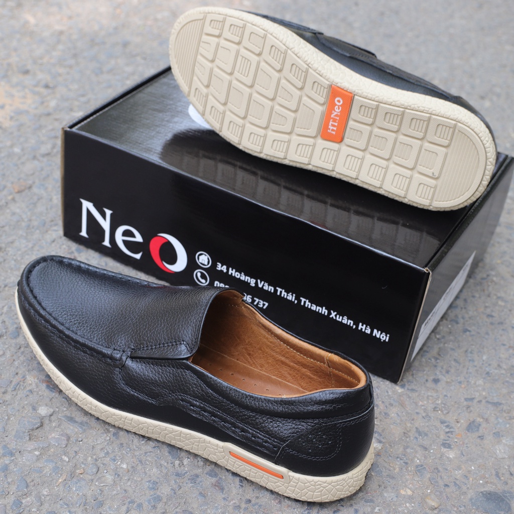 Giày lười nam đế bằng da bò vân hạt, giày lười đế trắng - HT.NeO4474