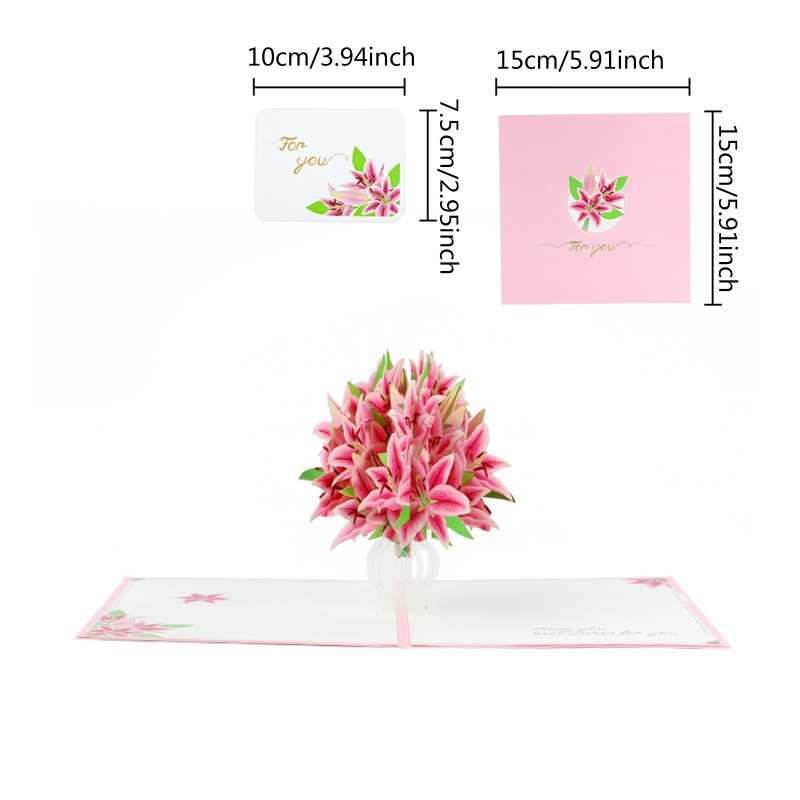 Thiệp Nổi 3D Hình Hoa Lily Xinh Xắn Kèm Phong Bì