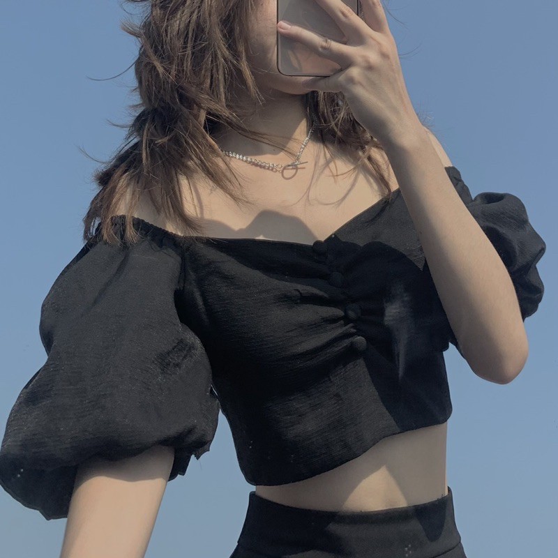 [ ẢNH THẬT CHÍNH CHỦ ] Áo croptop tay bồng Secode mặc 2 kiểu đều được.