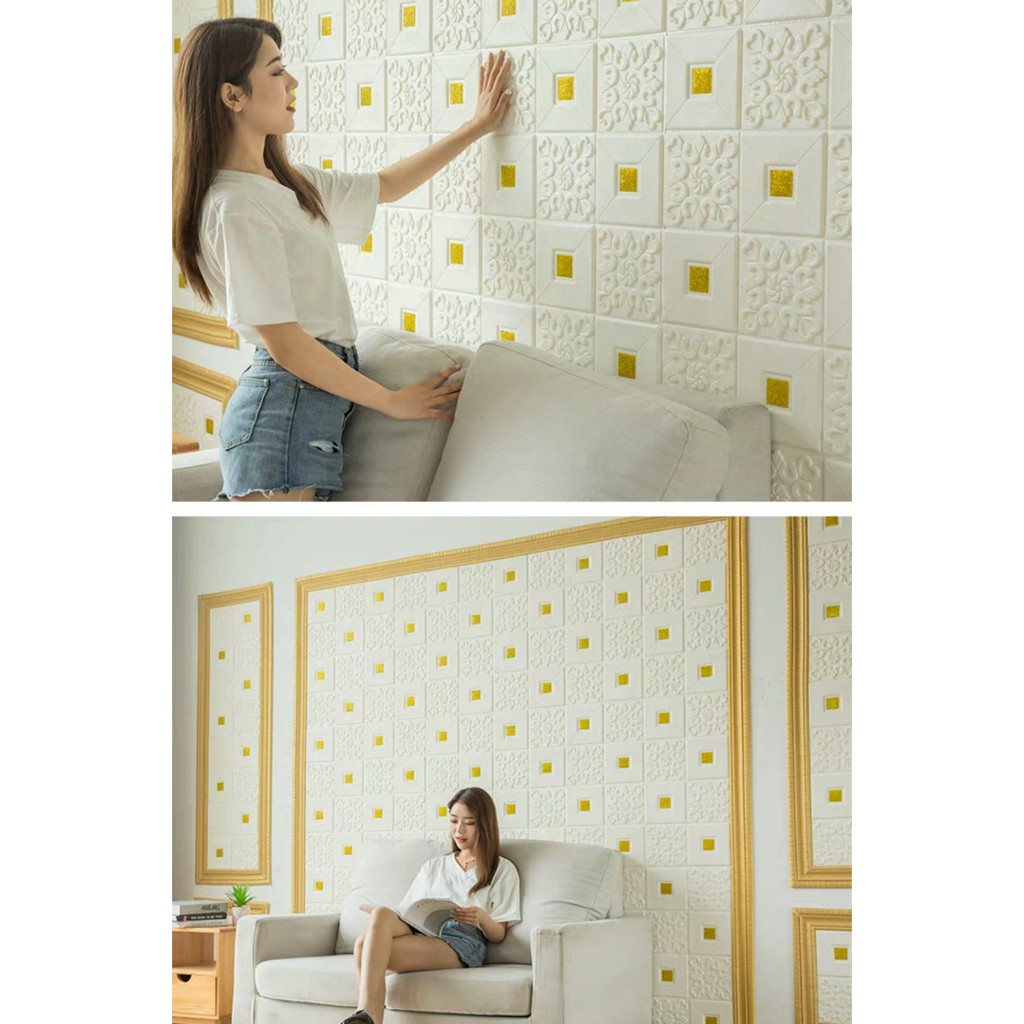 Xốp dán tường 3d kt 70x70 cm sẵn keo bóc dán , chống ẩm mốc