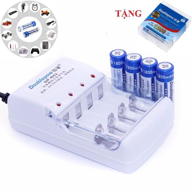 Combo bộ sạc pin tiểu đa năng tặng kèm 4 viên pin sạc 1200mah cao cấp