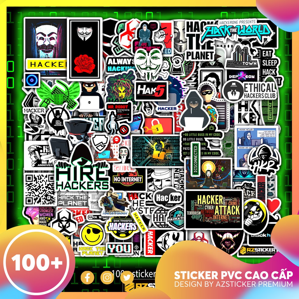 [ Xưởng Bán Sỉ Sticker ] Set 50 Sticker Dán Mũ Bảo Hiểm Bán Sỉ Từ 10 Bộ Chủ Đề Hacker