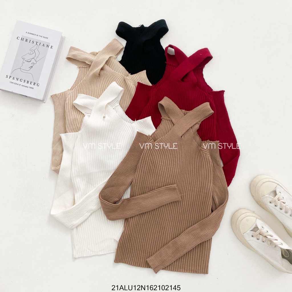 Áo len tay dài cổ chéo hở vai thời trang nữ ulzzang Hàn Quốc Fmstyle Saigon 21ALU12N162102 | BigBuy360 - bigbuy360.vn