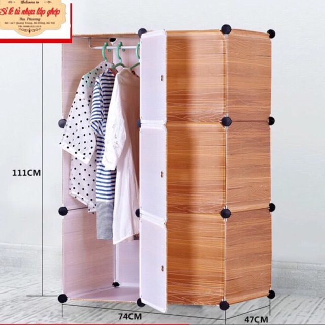 TỦ NHỰA QUẦN ÁO LẮP GHÉP 6 Ô SÂU 47cm. Tặng 1 móc treo. Màu vân gỗ đậm toàn tập