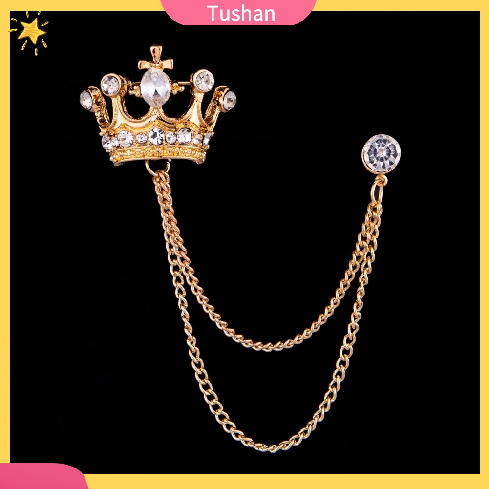 Ghim Cài Áo Hình Vương Miện Phối Dây Xích Thời Trang Cho Nam Nữ