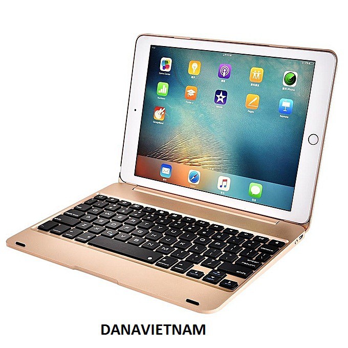 Bàn phím Bluetooth  F19A/ F19B cho iPad Pro 9.7''/ iPad Air/ iPad Air 2 (Gold) Tặng tai nghe iPhone