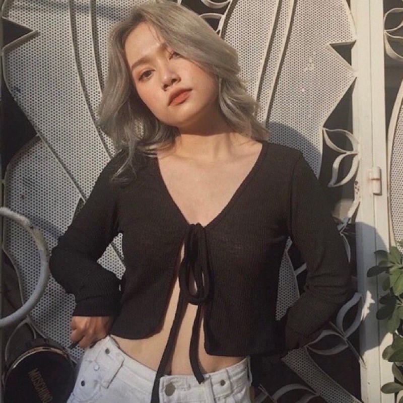 áo khoác kimono tay dài buộc dây cổ sexy