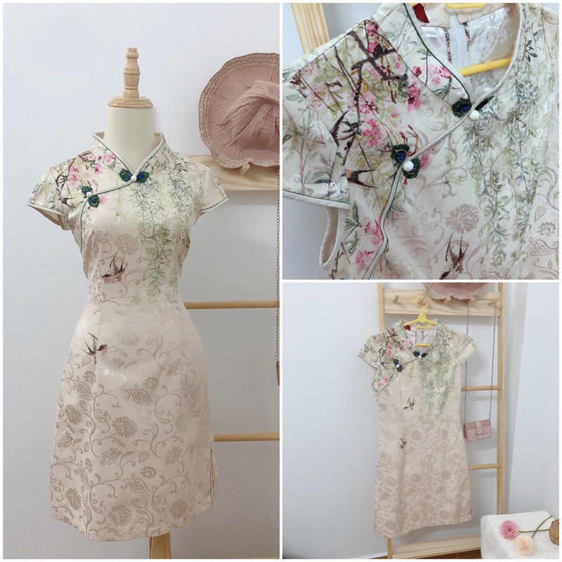 Đầm hoa sườn xám họa tiết trendy