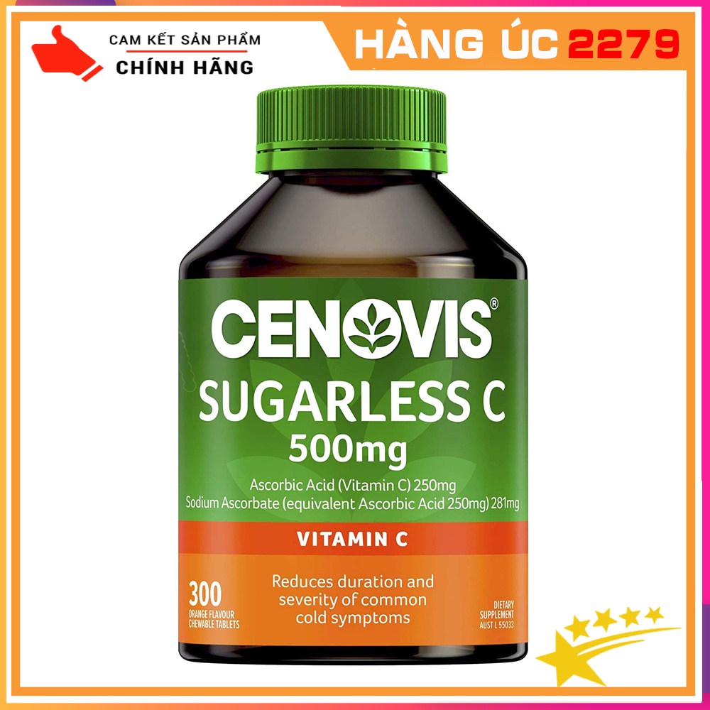 |DATE 9-2023|Viên Nhai Bổ Sung Vitamin C Vị Cam Không Đường Cenovis Sugarless C 500mg Hộp 300 Viên Của Úc - Hàng Úc 2279