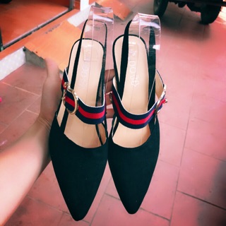 Sandal quai phối đen đỏ 5p