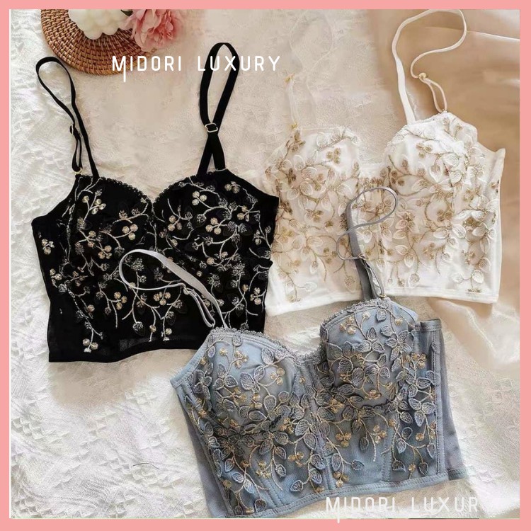 Áo lót Corset Vintage thêu hoa dáng bra cổ điển đệm mỏng có gọng Nâng Ngực sexy Midori - B07