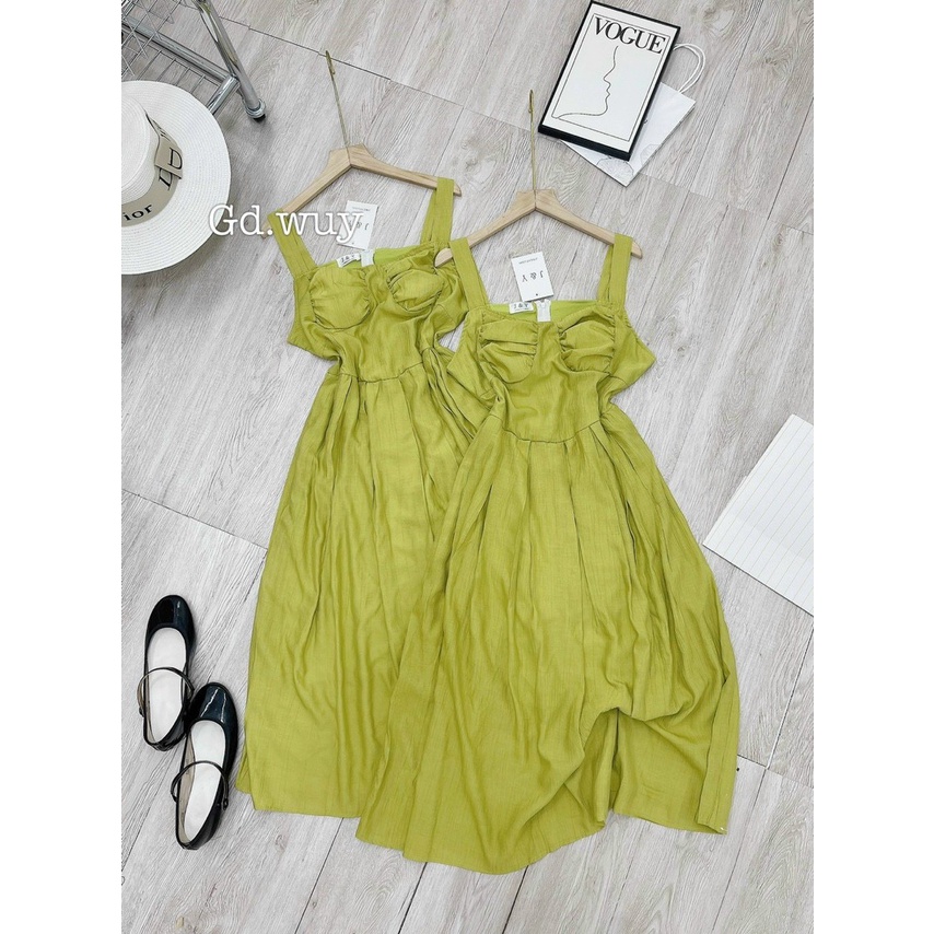 Đầm Hai Dây Von Lụa Cổ Vuông Không Tay Kèm Nhún Ngực Sành Điệu TTSD1893