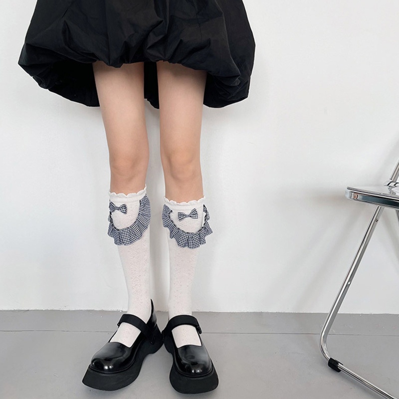 Xixi Vớ Lửng Phối Bèo Đính Nơ Họa Tiết Kẻ Sọc Phong Cách Lolita Nhật Bản Ngọt Ngào Cho Nữ