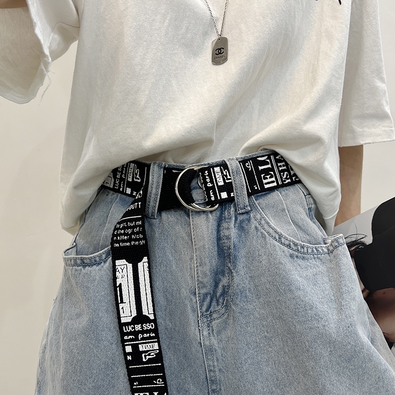 Thắt Lưng Vải canvas Màu Trơn Khóa Tròn Đôi Không Cần Đục Lỗ Thời Trang Cho Nam Và Nữ