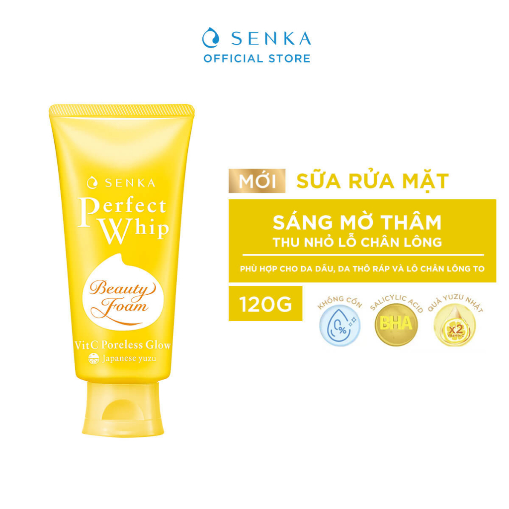 [HB GIFT] Sữa Rửa Mặt Senka Perfect Whip Vit C Dưỡng Sáng Mờ Thâm 100g