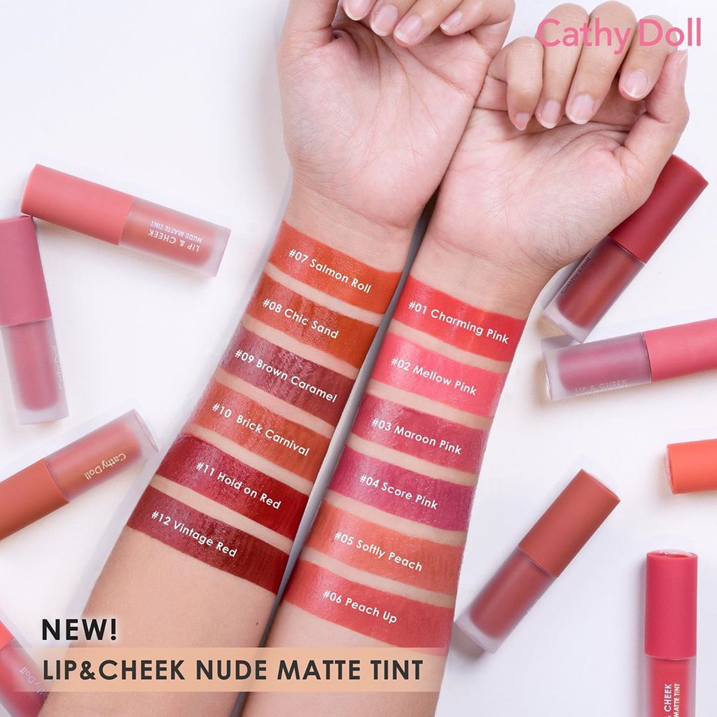 Son kem và má hồng Cathy Doll Lip &amp; Cheek Nude Matte Tint 3.5g