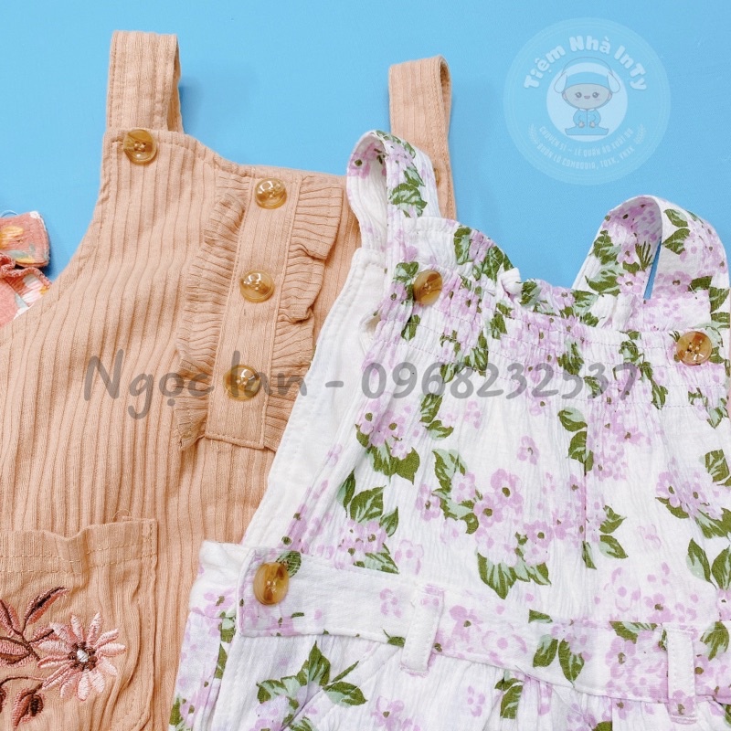 Quần yếm đùi vải cotton bé gái - hàng xuất dư-  Size 3M-4Year