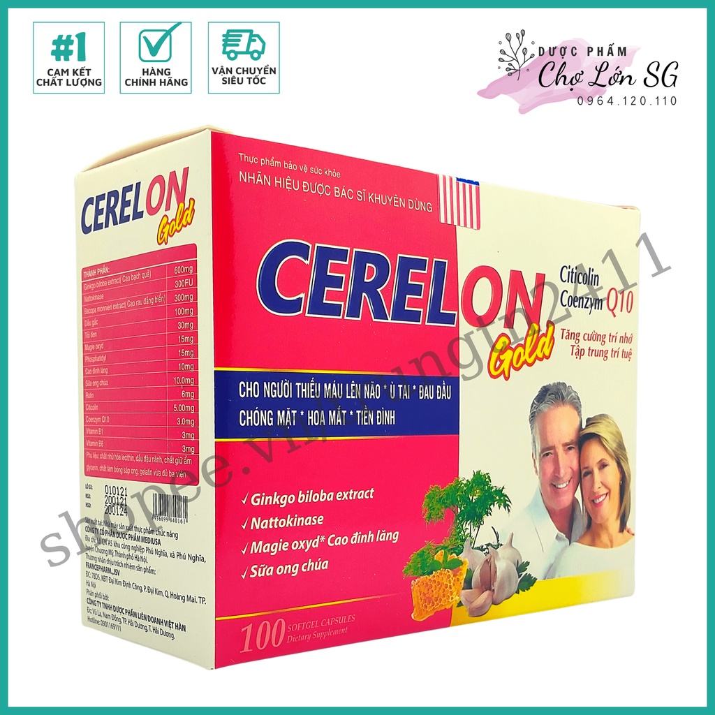 Viên uống bổ não CERELON GOLD giảm đau đầu, mất ngủ, hoa mắt chóng mặt  - Hộp 100 viên